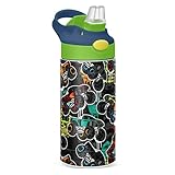 MCHIVER Teal Red Monster Truck Kids Water Bottle with Straw Insulated Stainless Steel Kids Water Bot