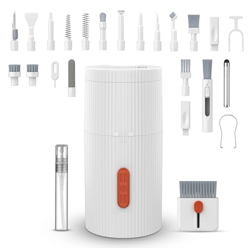 BonKaso 33-in-1 Magnetic Rotating Cleaning Kit for Laptops, Keyboards, Cameras, Earbuds & Electronics – Includes Brushes, Swabs & Dust Remover Tools for Home, Office & Travel Use - White