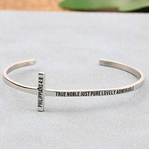 Cross Bracelet Religious Cuff Bangle Bible Verse Christian Gifts Jewelry For Women (True Noble Just Pure Lovely Admirable -Philippians 4:8) #TOP3