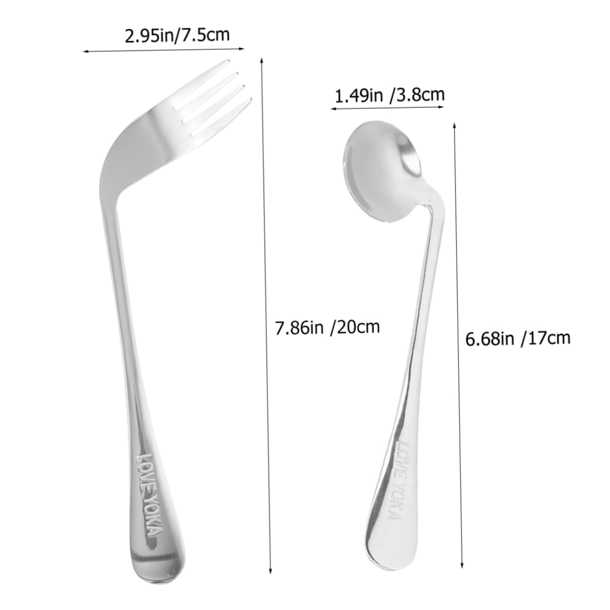 Healeved Sturdy Stainless Steel Feeding Utensils Curved Spoon Fork for Seniors Lightweight