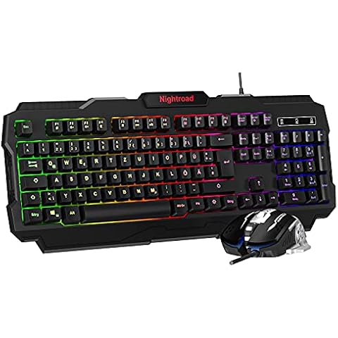 Gaming Tastatur und Maus Set, DE Layout Wired USB Gaming Tastatur Cover