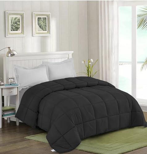 Image of Quilt for All Season 150 GSM Comforter Duvet /Ac Blanket Single Bed Soft Microfiber Lightweight (60 inch X 90 inch Inches) - Single Bed Comforter - Black Color