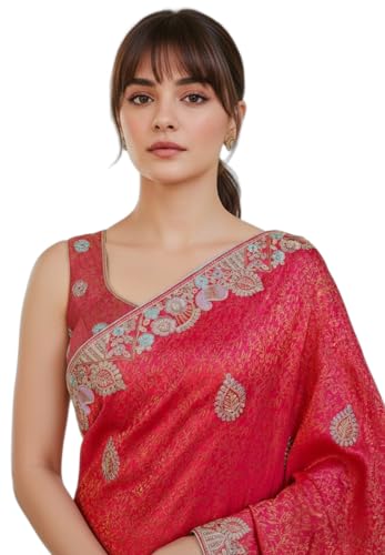 Image of Glory Sarees Women's Pure Soft Silk Banarasi Saree Traditional Embroidery Paisley Border With Blouse Piece (Qualamkars 103 Parent A)