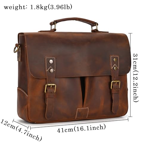 15.6 Inch Leather briefcases Laptop Messenger Shoulder Bags for Men and Women Vintage Satchel Bag for Work, Travel2