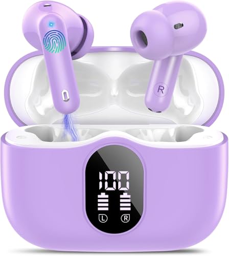 Btootos Bluetooth 5.4 Headphones Bass Stereo, Ear Buds with Noise Cancelling Mic, IP7 Waterproof in Ear Earphones,LED Display Bluetooth Earbuds for Laptop Pad Phones Sports