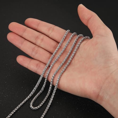 Image of HZMAN 3.0 mm Stainless Steel Wheat Silver Chain Necklaces for Men & Women 16 inch -36 inch