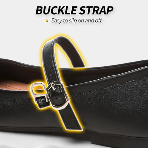 Womens Mary Janes Flats Shoes Ballet Flats Black Dress Shoes,Memory Foam Insole,Soft Synthetic Leather,with Strap4