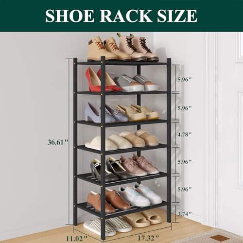 Image of Smiry Bamboo Shoe Rack, 5 Horizontal Slats, 6 Tier - 17.3 inch Wide, Black