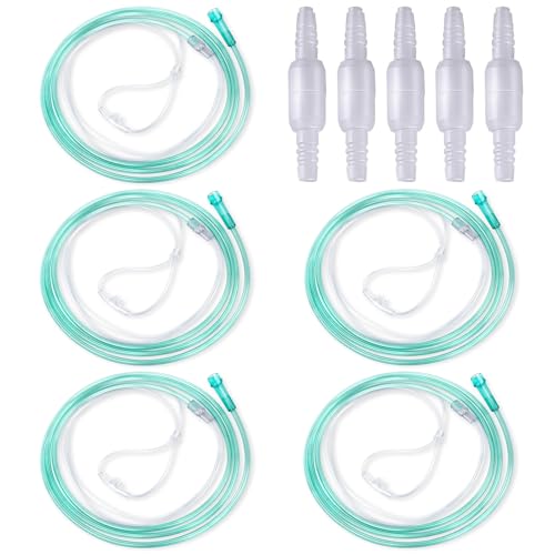 YUZHEDM 5 STK Nasenbrille für Sauerstoffgerät, Sauerstoffschlauch, Nasenbrille，Sauerstoff-Nasenkanülen, Enthält 5 STK 2m Nasenschläuche für Erwachsene & 5 STK Schlauch-Drehverbinder