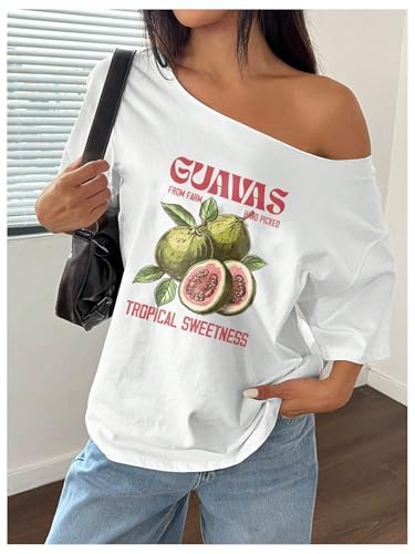 SOLY HUX Women's Graphic Tees Off The Shoulder Short Sleeve Oversized T Shirt Vintage Summer Tops3