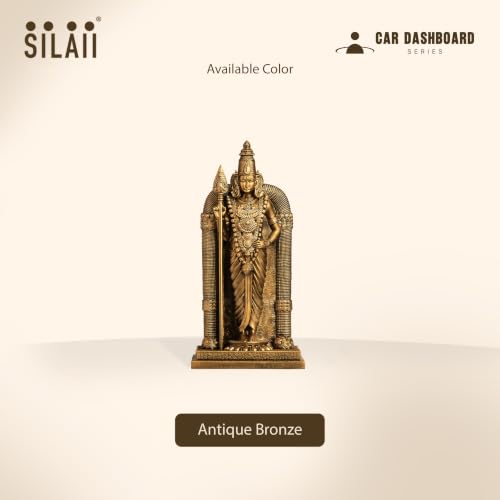 Image of SILAII Lord Murugan Car Dashboard Idol - 4 Inch | Antique Bronze Murugan Idol | God Idol for Home, Office & Pooja Room | Ideal for Gifting