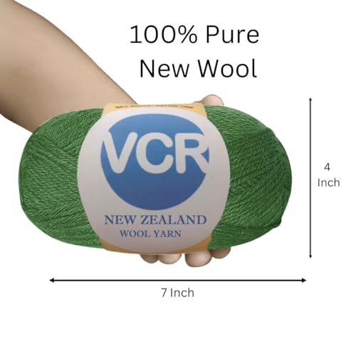 Image of VCR Fren Green Chunky Wool Yarn, 100 Grams, Hank, 196 Meters, 100% New Zealand Wool Knitting Yarn, Soft Crosia Thread Suitable for Baby Blankets & Booties Pack of 1