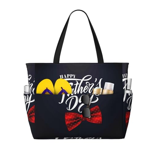 Happy Father's Day Print Large Beach Tote Bag for Women Extra Large Capacity Sandproof Waterproof Pool Bag Suitable for Swimming Pool Gym Groceries Travel