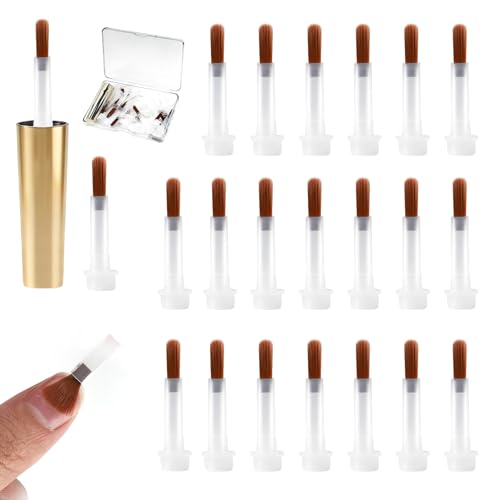 BQAN Nail Polish Brush Set 20-Pack Professional Replacement Brush Heads with Synthetic Bristles for Gel Nail Polish Builder Gel Nail Art - Reusable Handle + Storage Case for Manicure