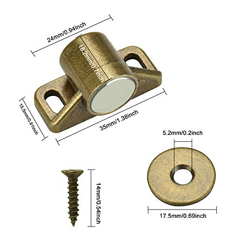 TANCUDER 4 PCS Magnetic Door Catch Latch Kitchen Magnet Push Catch Round Magnets Door Closers Catches Retro Cabinet Hardware Fittings with Screw for Wardrobe Cupboards Drawer Closet Doors, Bronze