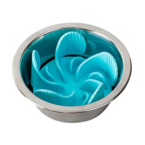 Dog Bowl Slow Feeder Insert - Trimmable Insert Fits 4.7-7" Dog Bowls - Flexible Silicone Blades Prevent Gulping, Choking & Bloating - 23 Strong Suction Cups Provide Stay-Put Stability #TOP6