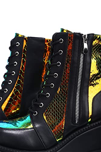 HINDOLA Holographic Platform Fashion Multicolor Wedge Ankle Booties Women Round Toe Lace up Zip High Heel Combat Boots3