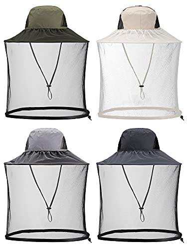 Geyoga 4 Pieces Mosquito Head Mesh Net Hat Cover Face Hat Fly Protection Netting Hat for Outdoor Fishing Hiking Gardening Beekeeping, 4 Colors