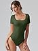 OQQ Women Bodysuits Ruched Short Sleeve Square Neck Stretch Lounge Travel Bodysuits Armygreen