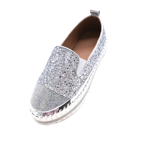 Image of Women's Fashion Rhinestone Slip On Sneakers Casual Comfort Platform Walking Shoes Cute Bowknot Glitter Bling Loafers