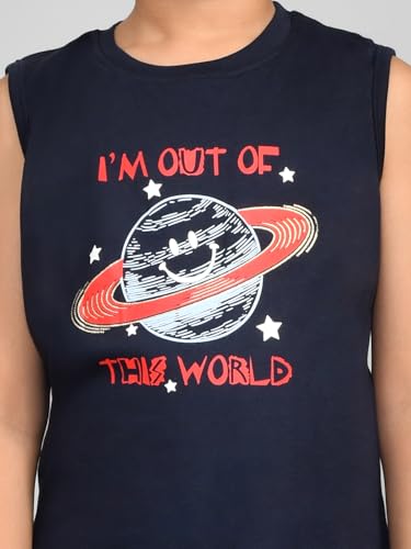 Image of Lux Cozi Printed Round Neck Sleeveless Cotton T-Shirt for Boys | Prints May Vary |