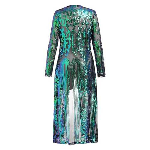 Image of Sparkly Cardigan for Women 1920s Sequin Cardigans Long Sequin Duster Blazer 20s Glitter Open Front Coat Cover Up Dress