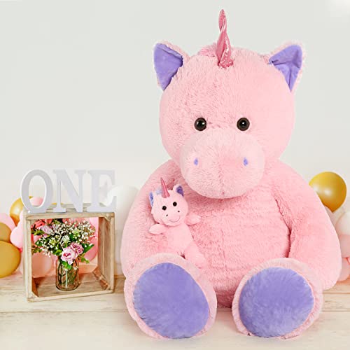 Morismos Giant Stuffed Unicorn 4 Foot, 51'' Giant Unicorn Stuffed Animal, 2-In-1 Big Stuffed Unicorn & Baby Unicorn Doll, Pink Unicorn Stuffed Animal For Girl Kid On Birthday Christmas Valentine's Day #TOP7