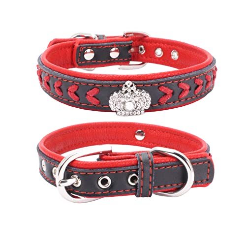 haoyueer Braided Soft Padded Genuine Leather Dog Collar, Rhinestone Crown & Stylish Braided Dog Collar