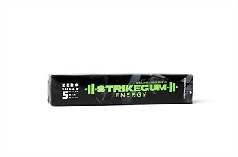 StrikeGum Energy Gum, Spearmint, Sugar Free, 90 mg Caffeine and 100 mg Alpha-GPC per Piece, 1 Pack 5 Pieces