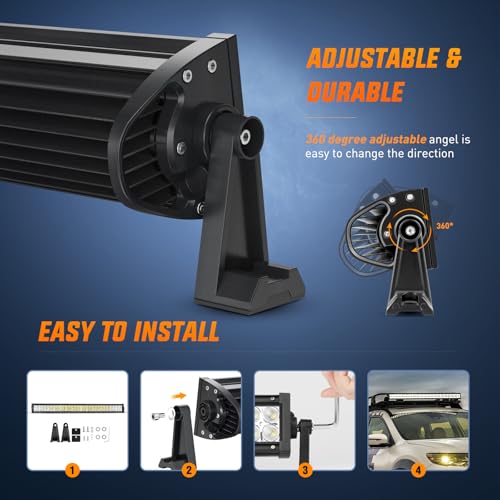 Image of Nilight 32 Inch 180W Spot Flood Combo Led Light Bar 2Pcs 18W 4Inch Spot LED Pods Driving Off Road Lights with 14AWG Wiring Harness Kit-3 Leads for Van Car Pickup Golf Cart ATV UTV SUV Truck Boat