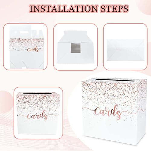 Image of Rose Gold Card Box for Party Gift Card Box Holder Envelope Box for Wedding Birthday Baby Shower Retirement Rose Gold Foil Card Box