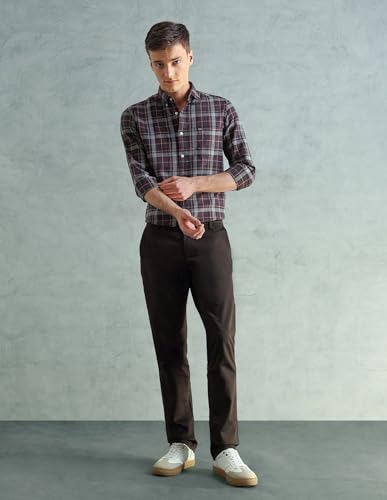 Image of Arrow Sport Men Slim fit Cotton SolidMid Rise waistTrousers