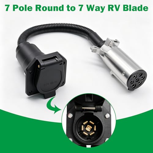 Image of 7 Pin Round to 7 Pin Flat Adapter,7 Pole Round to 7 Way RV Blade Trailer Plug,Trailer Wiring Harness Adapter with Mounting Bracket