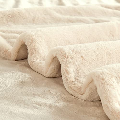 Lutoris Soft Faux Fur Throw Blanket (50"X 60") Beige Fuzzy Cozy Reversible Fleece Throw Blanket For Couch, Sofa, Bed, Durable Lightweight Machine Washable Fluffy Decoration Blanket For Any Seasons #TOP5