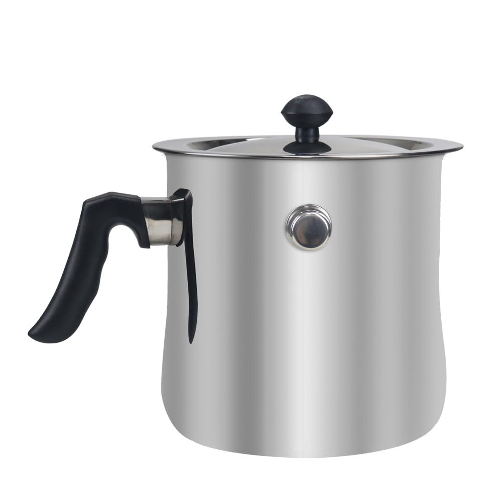 Olla para leche de 1,5 l con tapa y silbato, olla a fuego lento de doble pared, olla para leche con vertedor, apta para baño maría e inducción (acero inoxidable)