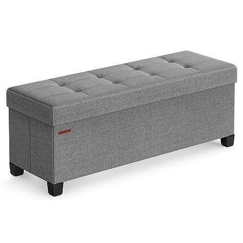 SONGMICS Storage Ottoman Bench, Foldable, Dove Gray