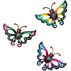 Garden Decor Metal Butterfly Wall decor, Wall Art Hanging for Patio Fence | BVLFOOK; 3D Design; Set of 3, 9 inch; Indoor & Outdoor; Great Gift for Family; garden décor; living room decor