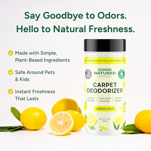 Image of Good Natured Brand | Carpet Freshener & Deodorizer Powder | 16 oz Pet Odor Eliminator for Strong Odor & Pet Urine | Fresh Natural Lemon Scent | Safe for Homes with Pets