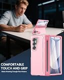 NINKI Etui do Samsung Galaxy Z Fold7 2025, smukłe etui z uchwytem na długopis S, wbudowana osłona ekranu z przodu, ochrona zawiasów, podpórka, lekkie, stylowe, teksturowane damskie dziewczęce etui na