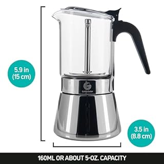 Coffee Gator Caffettiera Moka, Vetro Trasparente e Acciaio Inox, 4 Tazze (200 ml)