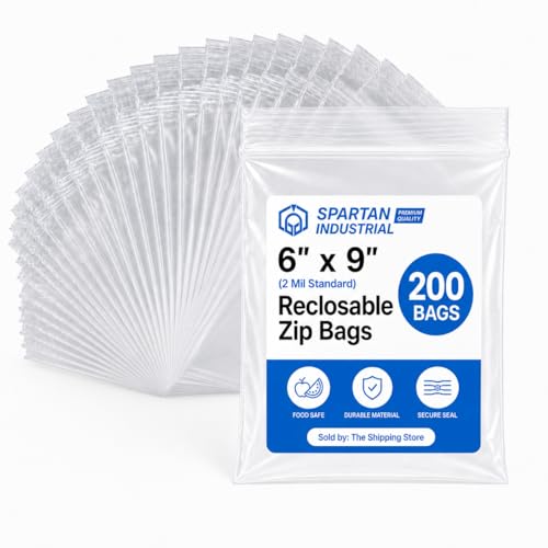 Spartan Industrial - 6” X 9” (200 Count) Quart Clear Reclosable Zip Plastic Poly Bags with Resealable Lock Seal Zipper - 2 Mil