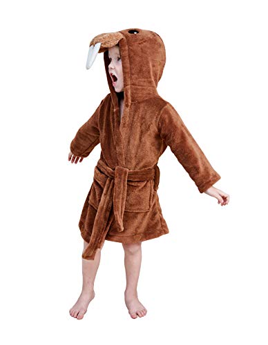Longxing Toddler Bathrobes Boys Girls Robe Plush Soft Pajamas Sleepwear for Boys Girls (3-4 Years), Brown Walrus