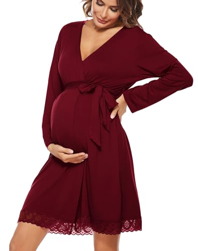 Image of SWOMOG Women's Maternity Nursing Robe Pregnancy Breastfeeding Bathrobes 3 in 1 Labor Delivery Nightgowns