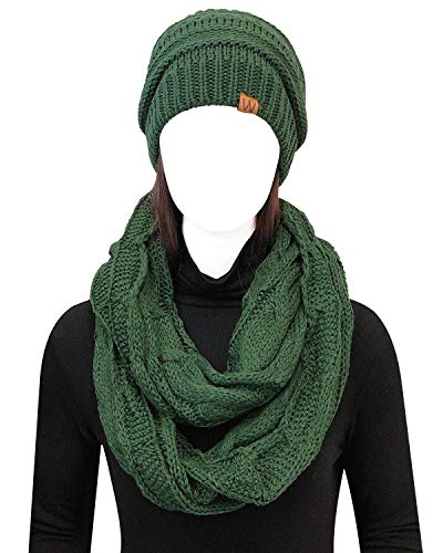 Wrapables Winter Warm Chunky Cable Knit Infinity Scarf and Beanie Set3