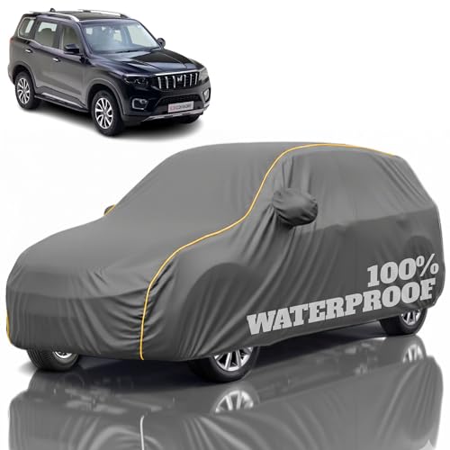 Image of Premium Polyester Car Cover Scorpio N All-Weather Protection from Rain, Dust & Sun | UV Resistant Fabric | Full Body Secure Fit for Outdoor & Indoor Parking Grey