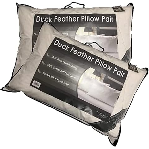KINZA COLLECTION Luxury 100% Duck Feather & Down Pillows Extra Filled Hotel Quality Comfortable Cotton cover (Pillow PACK of 2) (2) Cover