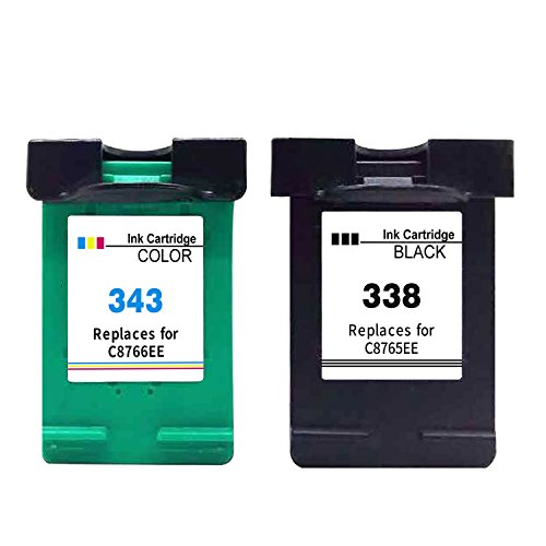 Ksera Remanufacturado HP 338 343 Cartucho de Tinta, Paquete de 2 (1 Negro + 1 Tricolor) C8765E / C8766E para HP DeskJet 460/5740 /6540/6620 /6840/9800