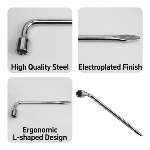 Image of 19mm Car Spare Tire Lug Wrench, Heavy Duty L-Type Tire Steel Tool with Slotted Hex End for Spare Tire Replacement, Car Repair, Maintenance