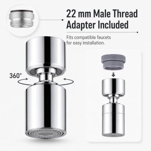 Image of Sulfar ABS Dual Flow Tap Aerator | 360 Rotating Faucet Extender with Adjustable Joint | 24mm Universal Fit | Dual Mode Spray & Foam | Water Saving Kitchen Sink Tap Attachment | Chrome Finish