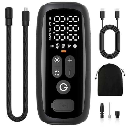 PESEIL Tire Inflator Portable Air Compressor 150PSI,28 Cylinders 12V Electric Air Compressor,140W Auto Shut-Off with LED Light Air Pump,Portable Tire Pump for Motorcycle Car Tires,Bicycle,Moto,Ball